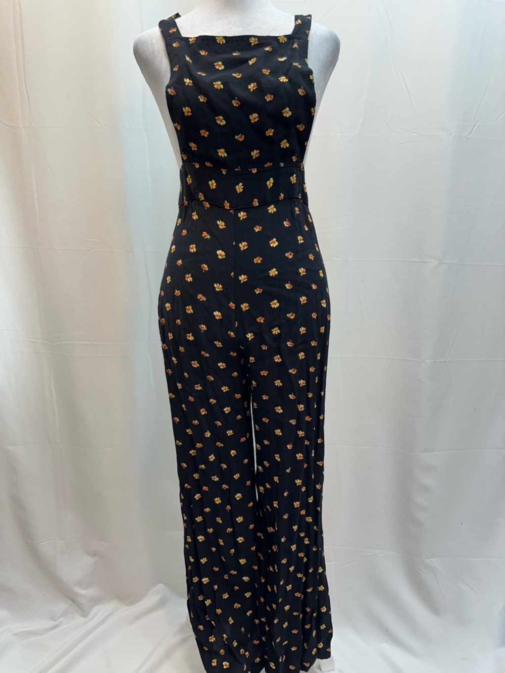 Bershka Black Jumpsuit with Yellow Floral Print